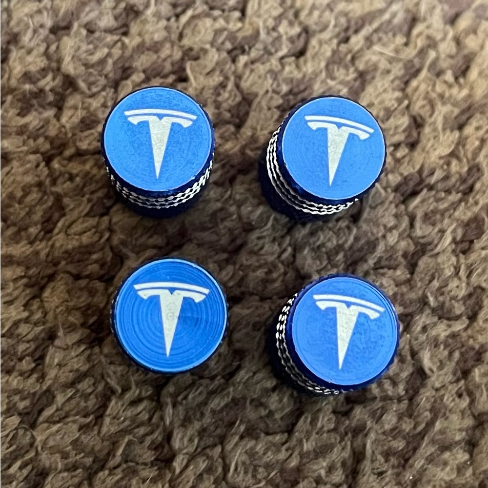 Blue Tire Valve Caps for Tesla